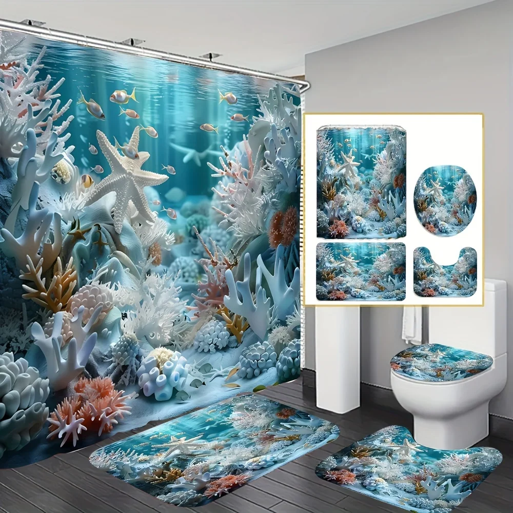 Bamboo Bath Mat - Enchanting Underwater Coral Reef Bathroom Set