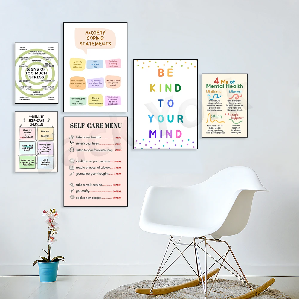 Self Care Check In Poster, Men - Therapy Health And Wellness 评论和价格