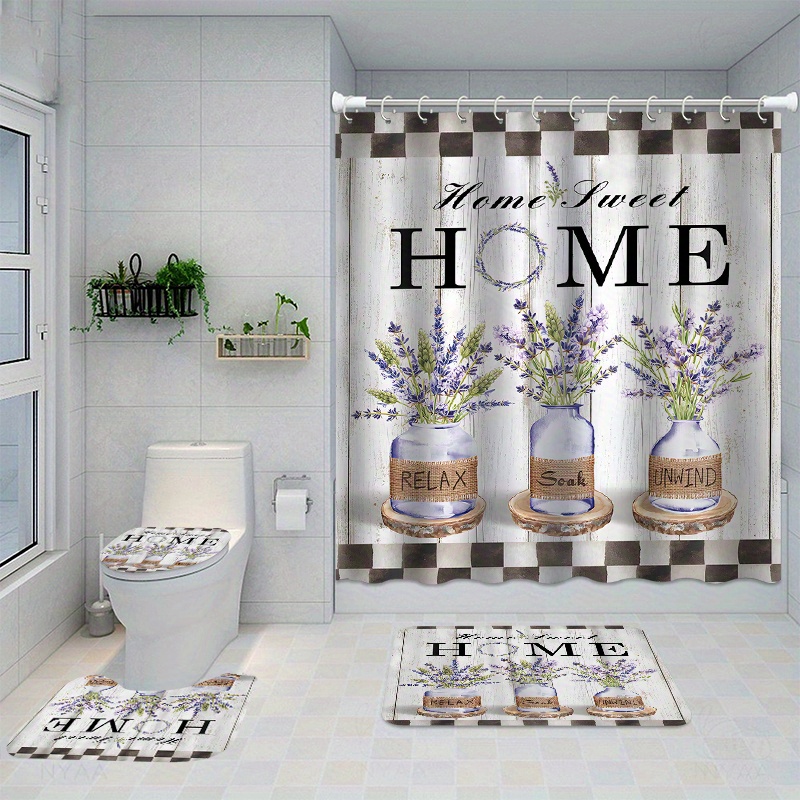 4PCs flower pattern shower cur - Bamboo Bath Mat 评论和价格