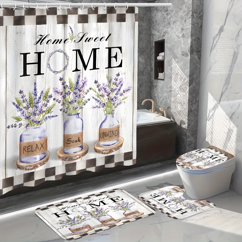 4PCs flower pattern shower cur - Bamboo Bath Mat 评论和价格