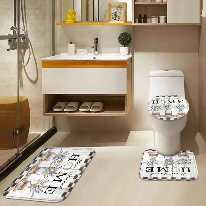 4PCs flower pattern shower cur - Bamboo Bath Mat 评论和价格