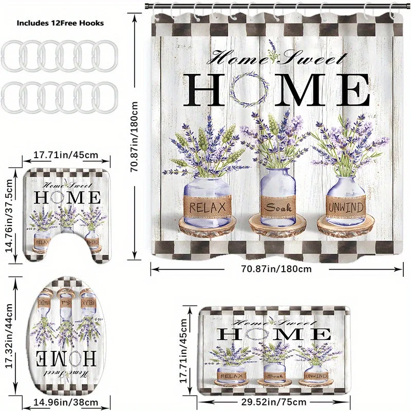 4PCs flower pattern shower cur - Bamboo Bath Mat 评论和价格
