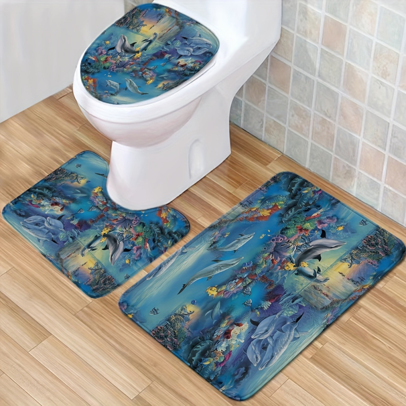 4pc Dolphin Pattern Bath Mat,  - Bamboo Bath Mat 评论和价格