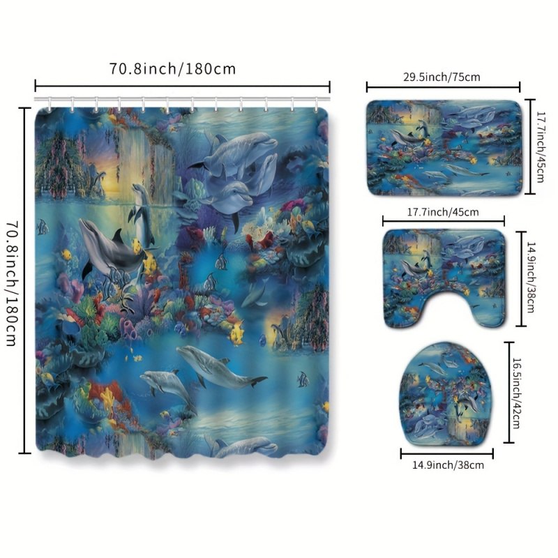 4pc Dolphin Pattern Bath Mat,  - Bamboo Bath Mat 评论和价格