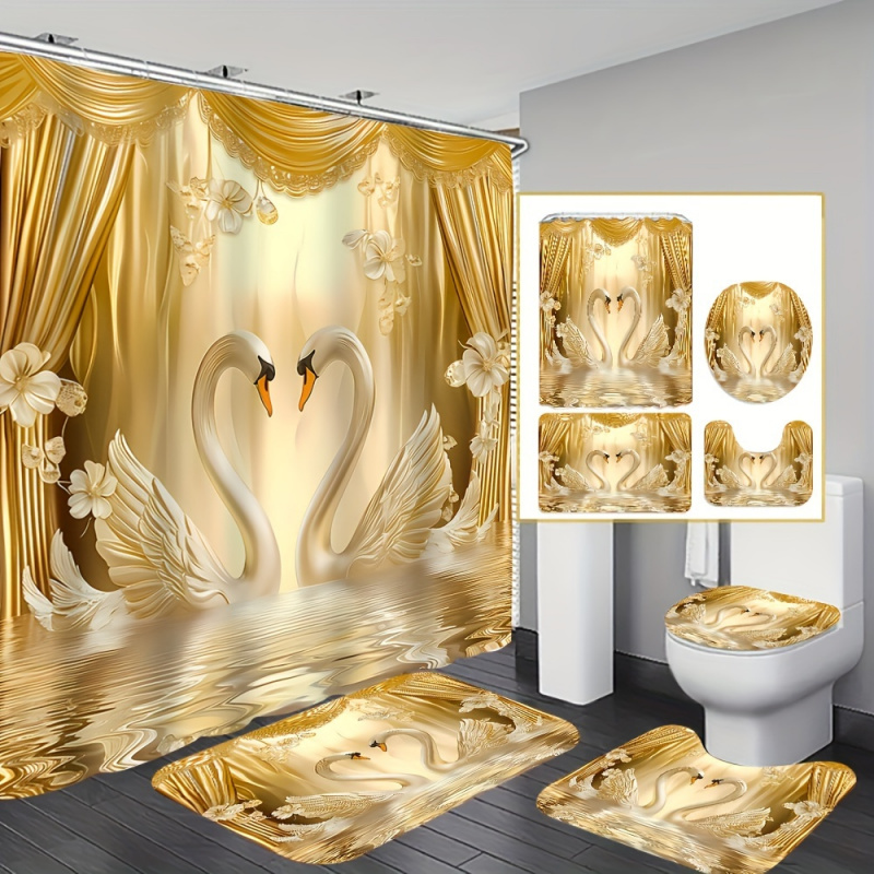 Romantic Golden Swans Bathroom - Bamboo Bath Mat 评论和价格