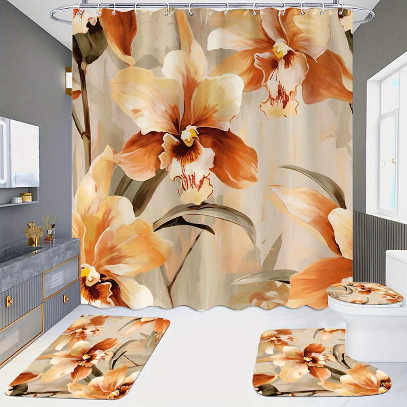 Vintage Orange Floral Water-Re - Bamboo Bath Mat 评论和价格