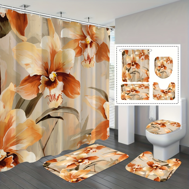 Vintage Orange Floral Water-Re - Bamboo Bath Mat 评论和价格