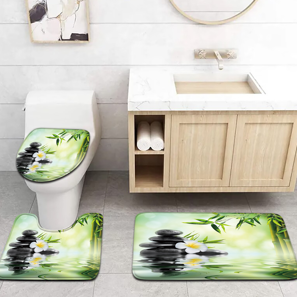 3-Piece Chinese Bamboo Water F - Bamboo Bath Mat 评论和价格