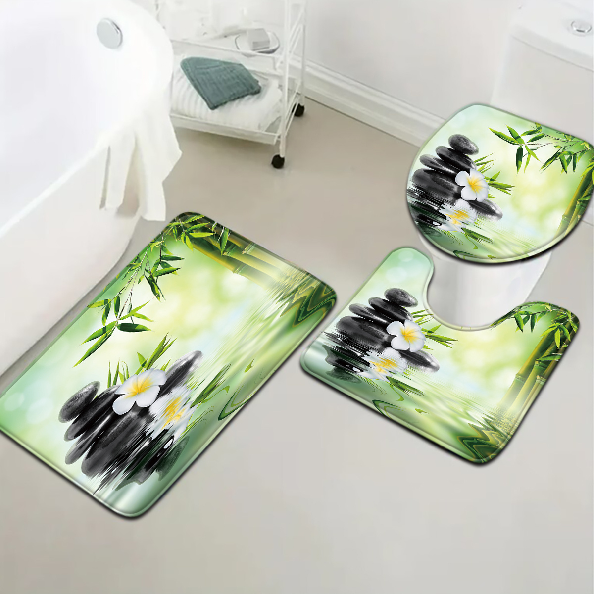 3-Piece Chinese Bamboo Water F - Bamboo Bath Mat 评论和价格