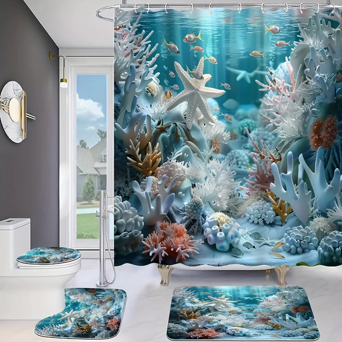 Enchanting Underwater Coral Re - Bamboo Bath Mat 评论和价格
